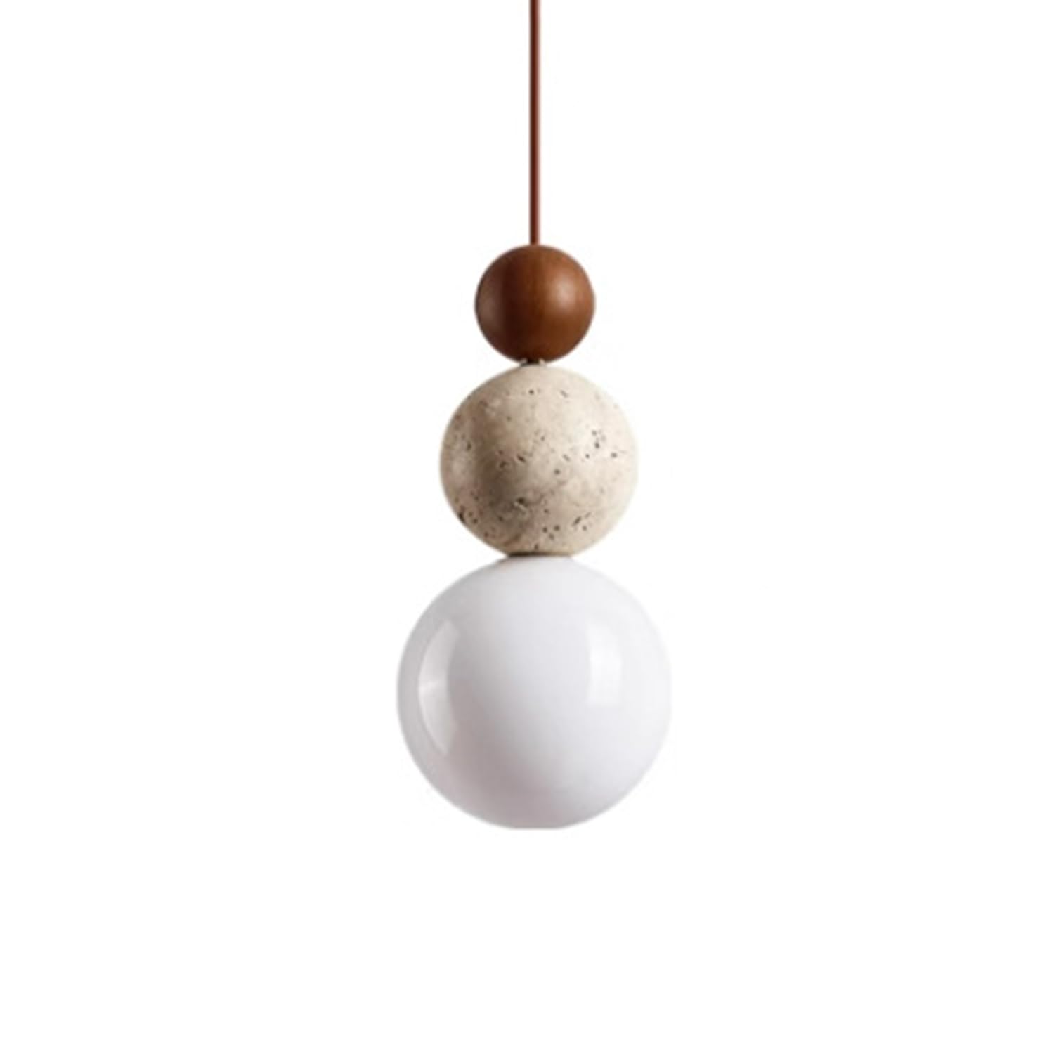 MTNROO Creative Bedroom Hanging Light Modern Spherical Shape Pendant Lamp Mid Century Travertine Ceiling Light Chandelier Wood Art Decoration Lighting Fixture for Kitchen Island Restaurants