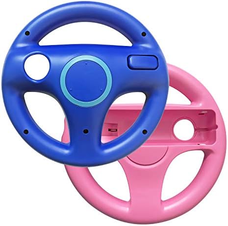 AreMe 2 Pack Racing Steering Wheel for Wii and Wii U Remote Controller (Pink+Blue)