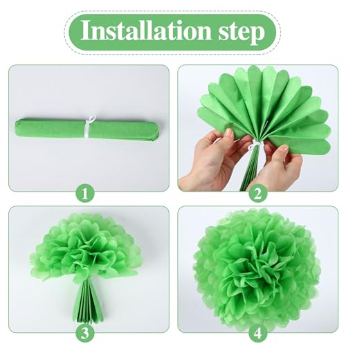 Image of BestoFun 16 PCS Green Party Decorations Tissue Paper Flowers Pom Poms Decorations for Girl Groovy Birthday Baby Shower Wedding Bachelorette Room Wall Hanging Decor
