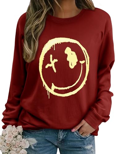 WIEIYM Damen Sweatshirt Langarmshirt Drucken Rundhals Pullover Herbst...