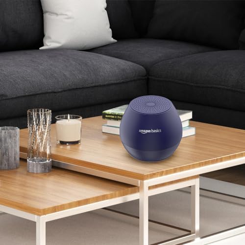 Image of Amazon Basics 5W Mini-Bluetooth Speaker with Upto 30Hrs Playtime, TWS Function, Powerful Bass, Immersive Sound, 40mm Driver BT 5.0, MicroSD Card Slot, USB Support, and IPX5 Water Resistance (Blue)