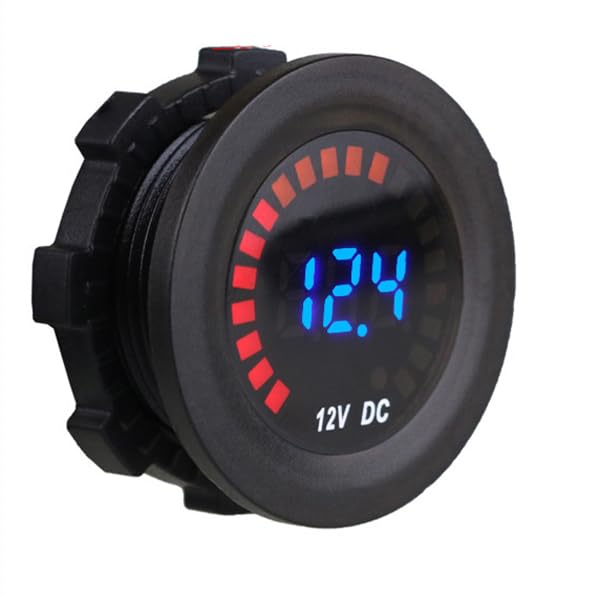 ZYTC Car Waterproof Round Voltmeter 12V Multicolor screen DC LED Digital Voltmeter Automobile Modified Vehicle Instrument Meter Voltage Tester Gauge for Marine Motorcycle Truck Boat RV UTV (Pack of 1)