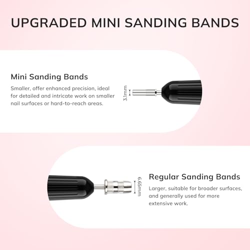 Lavinda 80 Piece Small Sanding Bands Nail Drill Bit, Fine Sanding Bands for Nail Drill with 3.1mm Mandrel Bit for Acrylic Nails Gel Removing Shaping Polishing Nail Salon Use (180 Grit, Pink) - Thumbnail 5