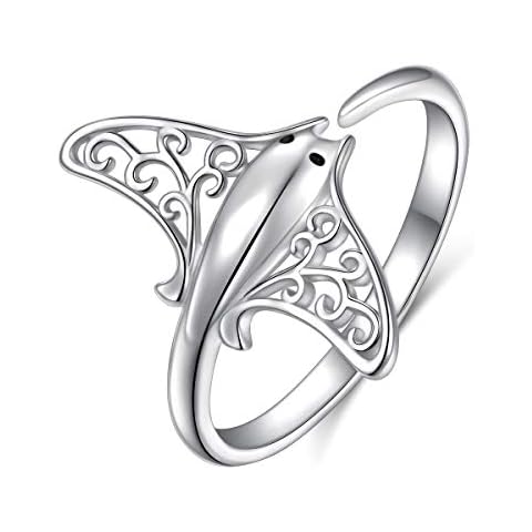 Ladytree S925 Sterling Silver Stingray Sea Animal Open Ring Manta Ray Tree of Life Adjustable Bypass Nature Ocean Ring,Size 7 Cover