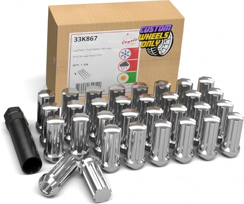 Image of Wheel Accessories Parts 32 Pcs M14x1.5 14x1.5 Thread Truck 1.90 inch Long Spline Lug Nuts Black 7 Spline Fits 1999+ Chevy Silverado GMC Sierra 2500 3500 Ford 2005+ F250 F350 2011+ Ram 2500 3500