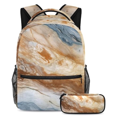 Sac à dos marbre 2 pièces grand format pour fournitures scolaires