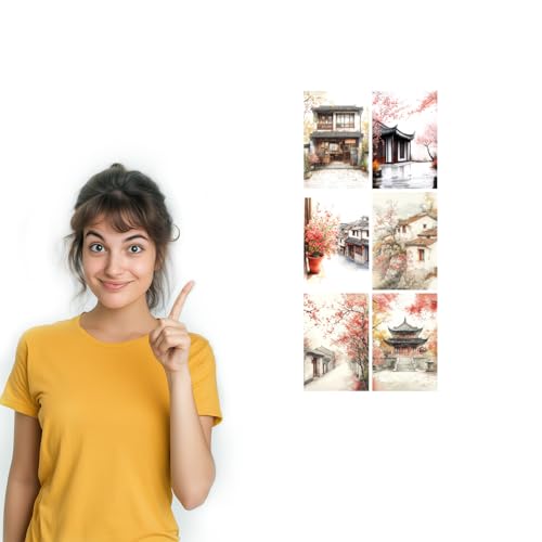 Image of SiddArtify Asian Architecture Wall Art Poster Print Set - Watercolor Building Prints for Living Room Bedroom Office Decor - Set of 2-4x6 Inch - Board (Pack of 6) - Sticker (Pack of 6)