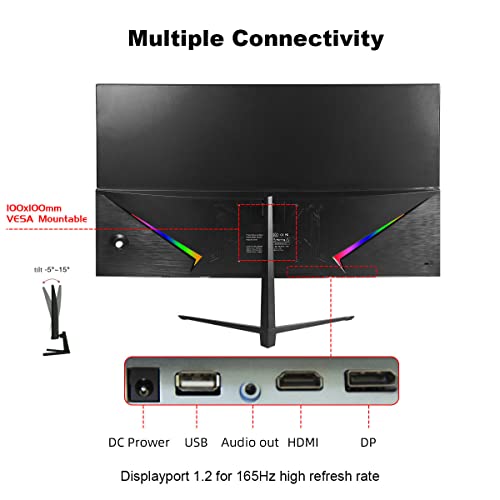 Prechen 27 Zoll Ultra-Thin Bezel Curved 165Hz/144Hz Gaming Monitor, VA,1800R,Computer Display FHD 1920x1080P PC Bildschirm,DisplayPort,HDMI, USB,AMD FreeSync Premium, 2ms,3000:1,Eye Care,VESA – Bild 4