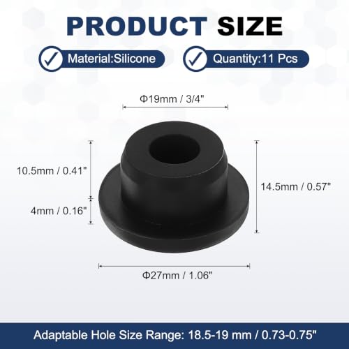 Image of MECCANIXITY 11pcs T-Shaped Silicone Plugs 19mm 3 /4 Inch Dia, Black | Snap in Plug Hole Seal Cover Round Rubber Stopper for 18.5-19mm Holes Kitchen Rubber Bulkheads Waterproof Sealing