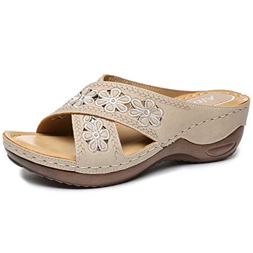 Altxic Women's Open Toe Crisscross Woven Comfy Casual Slip On Casual Walking Sport Slide Sandals With Adjustable Buckle Strap Summer Beach Shoe