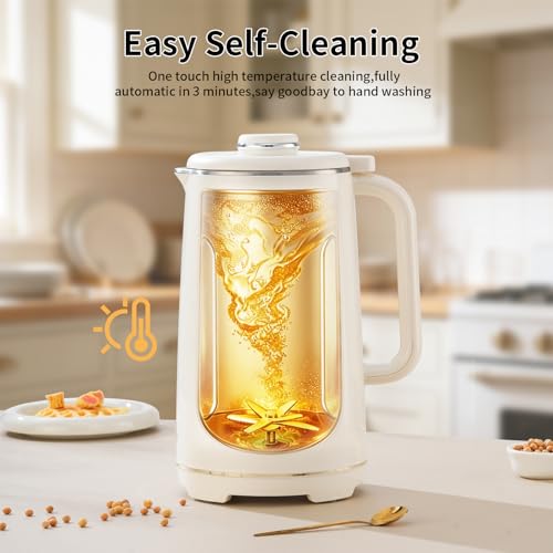 Image of Kuhuz Nut Milk Maker,42oz Plant Based Milk Machine For Homemade Almond /Oat /Soy,10-in-1 Countertop Blender With Juice /Milkshake /Food Processor /Boil Water,Delay Start /Keep Warm /Self Cleaning,White