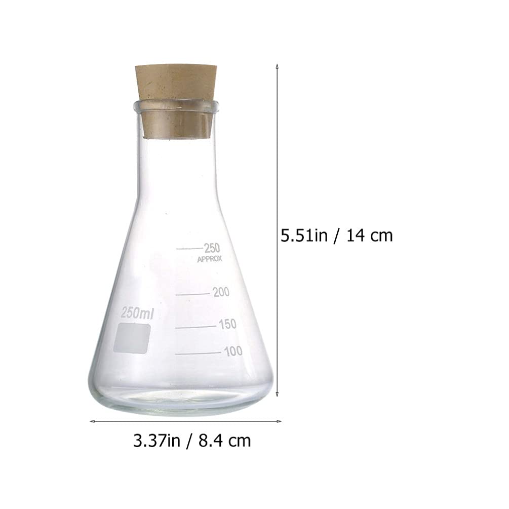transparente Reagenzglasbehälter Reagenzgläser, 3-teiliges Glaskolben-Set, Chemiekolben aus Glas mit Holzdeckel, wissenschaftliches Glasgeschirr for Labor, wissenschaftliche konische Flasche