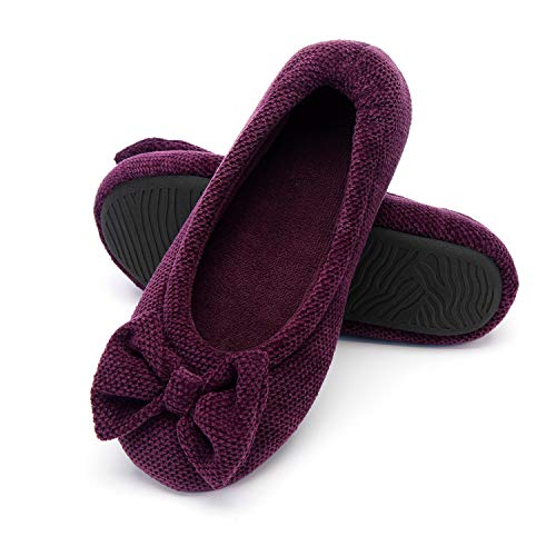 RockDove Women's Chenille Fabric Ballerina Slipper with Rubber Sole