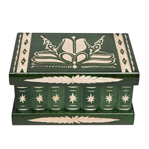 Preisvergleich Produktbild Schmuckkästchen, Schmuckschatulle Schmuck, Schmuckkasten mit Geheimversteck, Geburtstagsgeschenk, Dekorative Aufbewahrung Boxen, Geschnitzt aus Holz, Grün