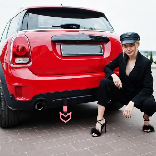 Image of 2 Pcs Devil Heart Shaped Car Handle Strap - JD M Drift Charm Rear Bumper Warning Ring Decor for Car Interior Exterior, Subway Bus Handle Accessory, Cute Heart Car Decor Gift for Drivers (Pink)