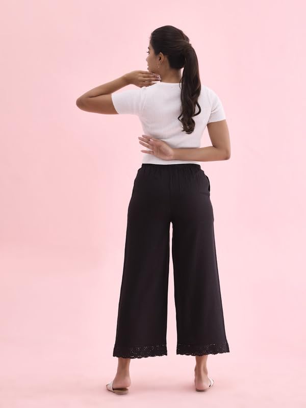 Image of GO COLORS Soft Linen Wide Pant Full Length for Women| Breathable, Mid Rise