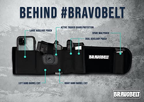 BRAVOBELT Belly Band Holster - Athletic Flex FIT for Running, Jogging, Hiking - G17-43 S&W M&P 40 Shield Bodyguard Kimber (Up to 44