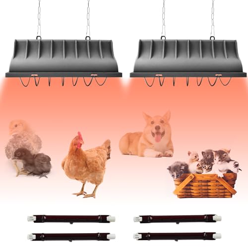 JUSONEY Chicken Coop Heater for Chicks Brooder Heater with 2pcs Heat Lamp(250W and 175W) Adjustable Temp & Height Chicken Brooder Box Supplies for Chicken Livestock Dogs Sheep Pets