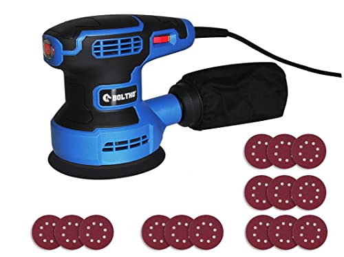 320W Lijadora Orbital, BOLTHO Lijadora Electrica 13000 RPM con 6 velocidades variables, 15 Piezas Lija de Ø130mm - con Bolsillo Lavable de Recogida, Ideal para Bricolaje Cover