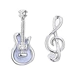 BG&WLing Music Note Earrings 925 Sterling Silver Guitar Studs Guitar Jewelry Gifts for Women Sensitive Ears(White Guitar)