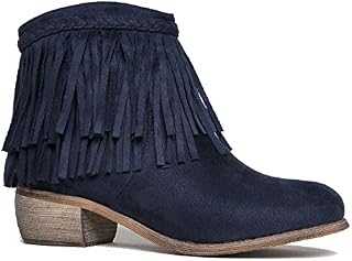 J. Adams Bree Ankle Boot - Western Fringe Cowboy Low Heel Bootie