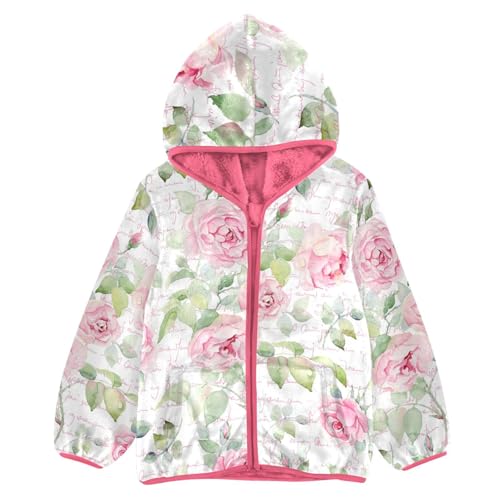 OTVEE Pink Rose Bouquet Kids Hoodie Jacket Fall Spring Full Zip Warm Outwear Coat