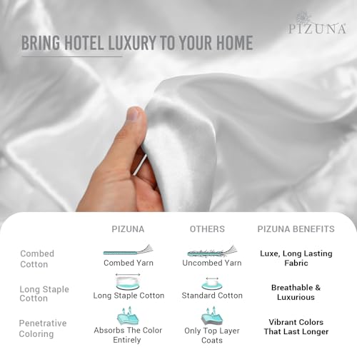Pizuna 600 Thread Count Cotton King-Size-Duvet-Cover-Set, White 100% Long Staple Cotton White-Bedding King, Soft Sateen Weave 4 Corner Ties and Hidden Button Closure (Cotton Quilt Cover) - Image 6