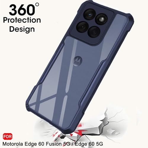 TheGiftKart Shockproof Crystal Clear Back Cover Case for Motorola Edge 60 Fusion 5G / Moto Edge 60 5G | 360 Degree Protection | Protective Design | Transparent Back Case Cover (PC & TPU, Blue Bumper) - Image 4