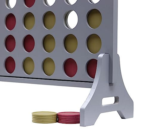 Image of Giant 4 in a Row Game for Family & Adults - Tailgating Pros Jumbo Grey Wooden Four in a Row Indoor & Outdoor Yard Game for Family Party Fun, Portable Activities for Patio, Backyard, and Camping