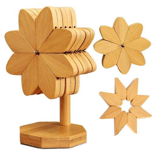 Salvamanteles de Molino de Viento de Madera para Platos Calientes, Decoración de Posavasos Molino Viento de Madera, Almohadilla de Aislamiento Térmico Plegable, 5 Almohadillas Calientes para Encimera