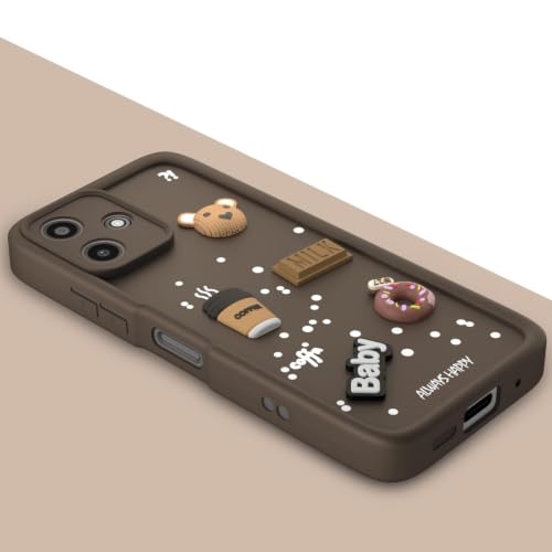 Image of Bintage Cute Fun Ball | Taddy Cartoon 3D Smiley Coffee Cup | Milk Donut | Full Camera Protection Back Cover Compatible for Mi REDMI 12 5G / 12 4G - Brown