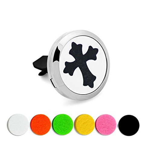 Car Air Freshener Aromatherapy Essential Oil Diffuser Vent Clip Fragrance Air Purifier Stainless Steel Magnetic Locket 6 Colorful Felt Refill Pads,Best Gifts for Drivers. (Religious Cross) -  FBA085