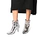 MEOTINA Silver Ankle Boots for Women Dressy Kitten Heel Pointed Toe Booties Buckle High Heeled Metallic Shoes