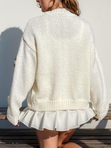 Image of Plus Size Sweaters for Wommen Cardigan Long Sleeve Sweatershirt Button up Colorful Flowers Cute White Tops Coat Fall Winter Oversize XL