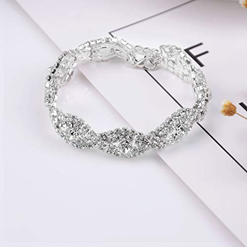 Paxuan Womens Wedding Bridal Earrings Bracelet Jewelry Sets Rhinestone Crystal Bracelets Earrings Jewelry Sets (Bracelet And Earrings Set) #TOP4
