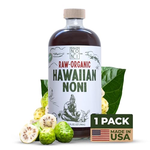 healing noni - sparkling raw organic noni juice - 1 pack glass bottle 32oz - all-naturalfarm direct