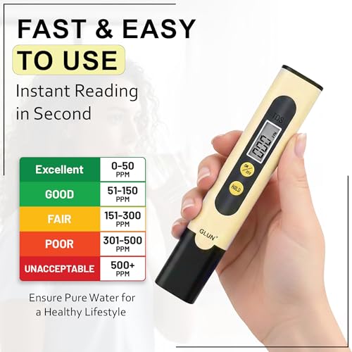 Image of GLUN Water Quality Tester Device TDS Meter, Pack of 1 Accurate & Reliable, 0-9990 ppm, Flowering Herbs Sand Colour, Ideal Testing for Drinking Water, Aquariums or Other
