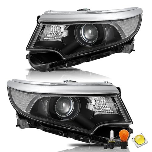 Bingbingmotor Headlights Assembly w/Bulbs Fit for 11 12 13 14 Ford Edge Halogen Replacement Projector Headlamp Right Passenger &Left Driver Side Black Housing