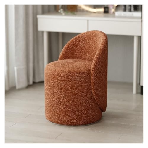 Silla de maquillaje giratoria de 360° de lana de cordero y taburete de esponja de alta densidad para dormitorio, sala de estar o sala de maquillaje, elegante mueble de acento marrón