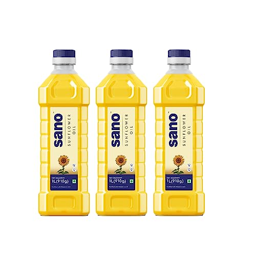 Image of Sano Sunflower Oil 1 Litre Pet Bottle - Pure And Nutrient-rich Cooking Oil With High Smoke Point - Ideal For Frying, Sauteing, And Baking - Healthy And Versatile, Perfect For Everyday Use (Pack Of 3).