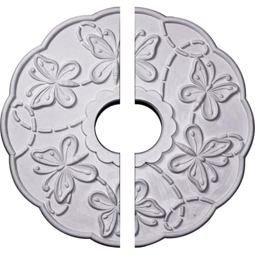Image of Ekena Millwork CM17TS2 17 7 /8 inchOD x 3 7 /8 inchID x 1 inchP Terrones Butterfly Ceiling Medallion, Fits Canopies up to 3-7 /8 inch, 2 Piece