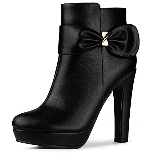 Allegra K Women's Chunky High Heels Platform Bow Decor Ankle Boots