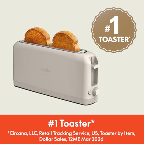 bella 2 Slice Slim Toaster, Fits-anywhere™ Kitchenware, 6 Setting Shade Control with Reheat & Cancel Buttons, Fits sourdough, 10” Long Slot, Anti Jam & Auto Shutoff, 900 Watt, Oatmilk: Home & Kitchen - view 1