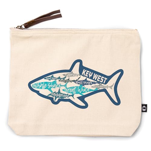 Key West, Florida, Sharks, Pattern, Shark Names, 100% Cotton Zipper Pouch, Travel Accessory, Go Bag