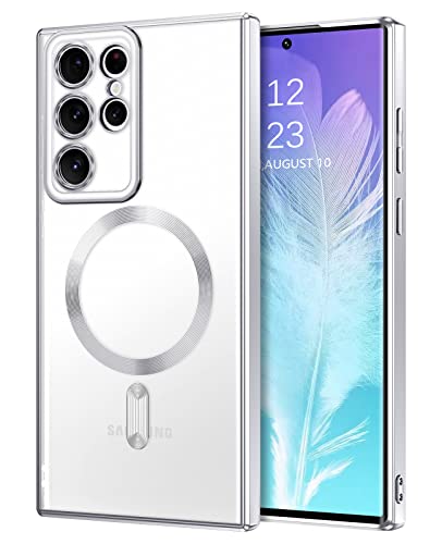 DUEDUE Funda Pare Samsung S22 Ultra, Funda Magnética Pare Samsung S22 Ultra 6,8 Pulgadas [Compatible con mag-Safe] Protección Grado Militar Anti-Arañazos, Plata