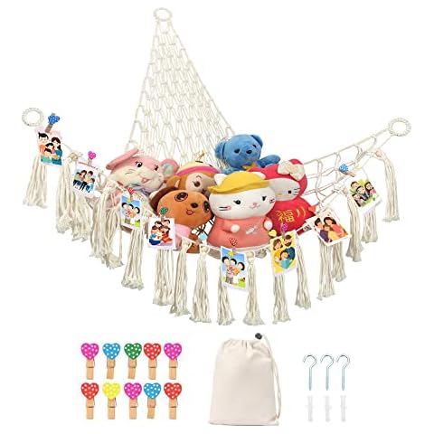 SUNWAY Stuffed Animal Net or Hammock,Fluffy Stuff Toy Hammock,Lovely Storage Gift for Kids, Macrame Stuffed Animal Hammock as a Decoration for Nursery,Bedroom and Playroom Cover