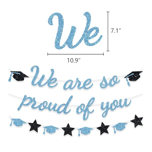 Image of We Are So Proud Of You Banner Graduation Party Decorations Glitter Congratulations Class Grad Ideas Light Blue