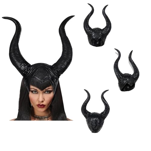 Tibroni Halloween Horns Cuernos de Látex Negro, Disfraz Mujer, Demonio Cuernos, Evil Queen Disfraz Cosplay Sombrero, para Disfraces de Halloween y Carnaval Unisex