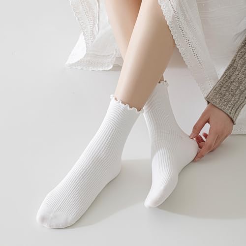 Image of Ruffle Ankle Socks for Women, Cute Casual Lettuce Edge Frilly Crew Socks Breathable Lightweight Daily Socks