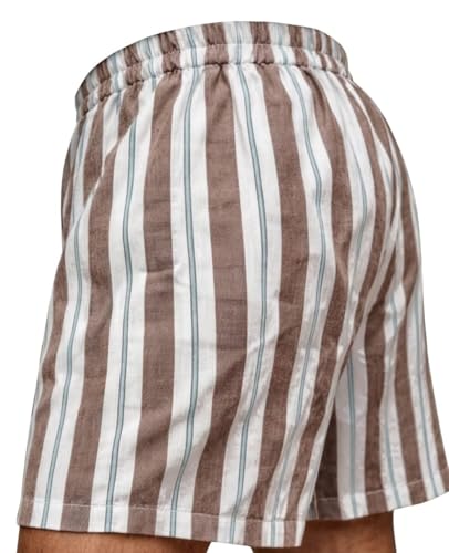 Image of Men's 100% Pure Cotton Striped Boxer Shorts | Traditional Lattha Janghiya Style Underwear with Soft Elastic Rubber Strip | Relaxed Fit Nekar (Free Size, Multi-Color)